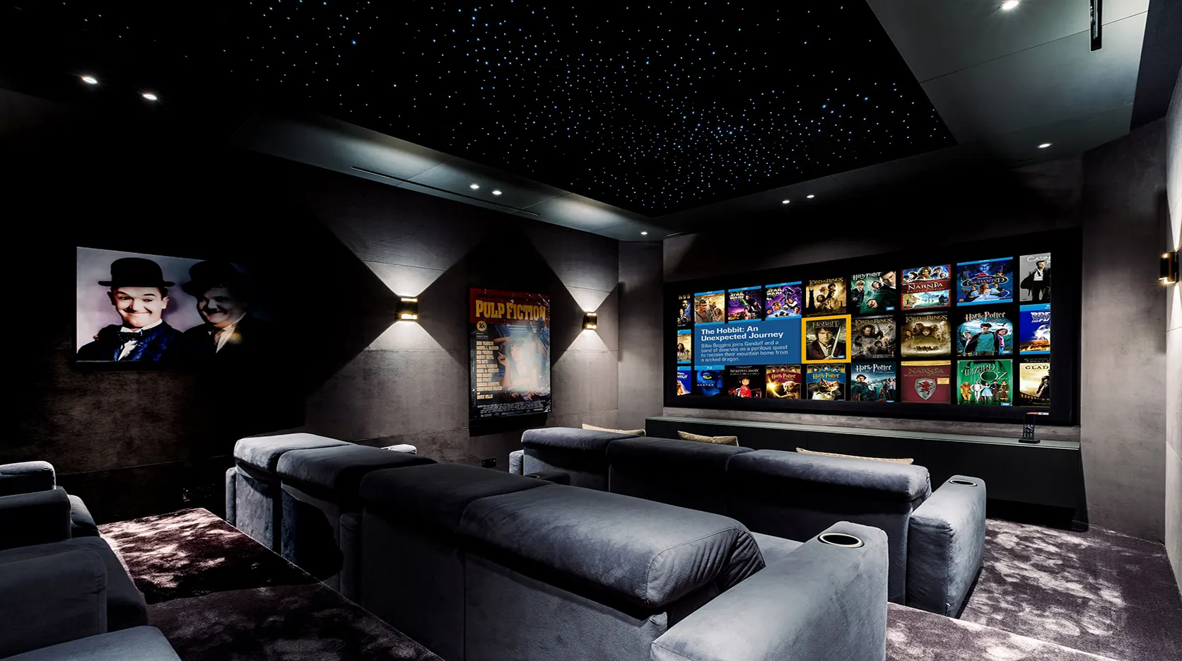Gerçekçi Sinema ve Ses Deneyimini Yaşam Alanınıza Entegre Ediyoruz İdesis premium ev sinema odası tasarımı, akustik duvar panelleri ve yıldız tavan uygulaması